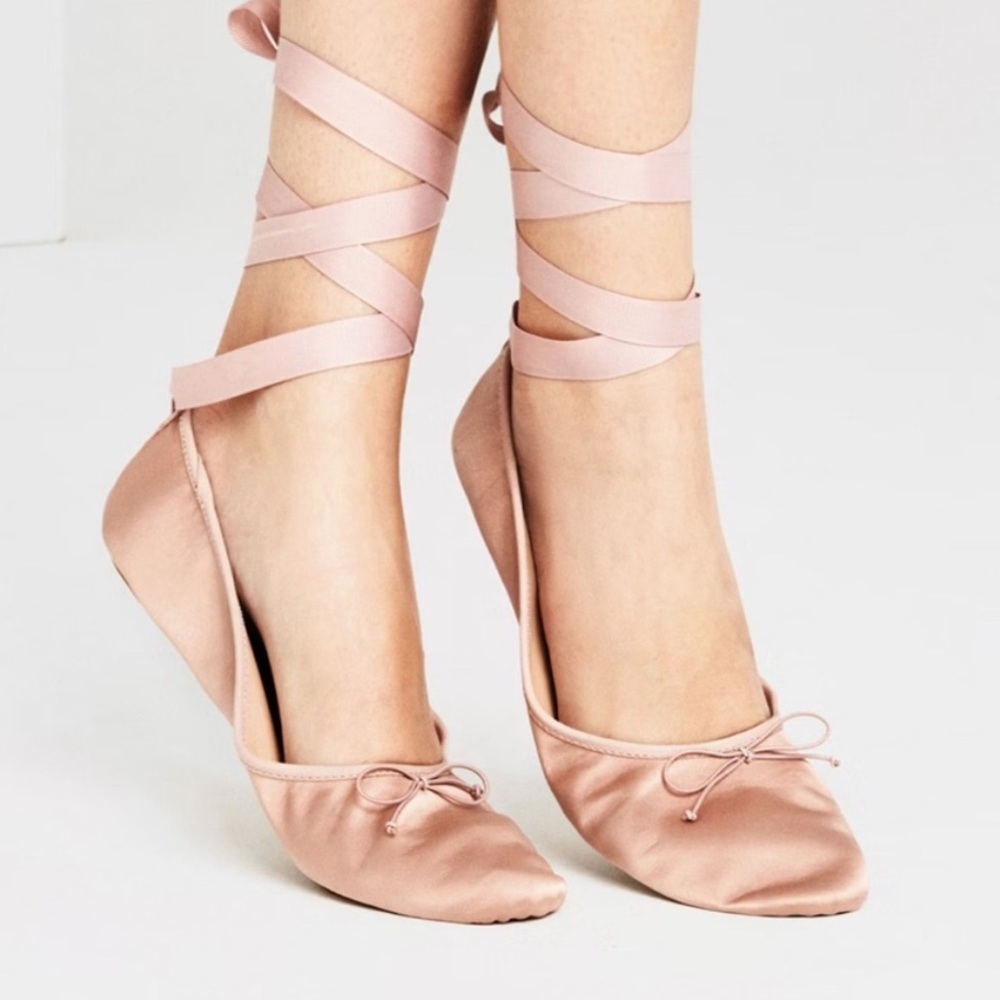 Zara Pink Ballet Flats with Ribbon